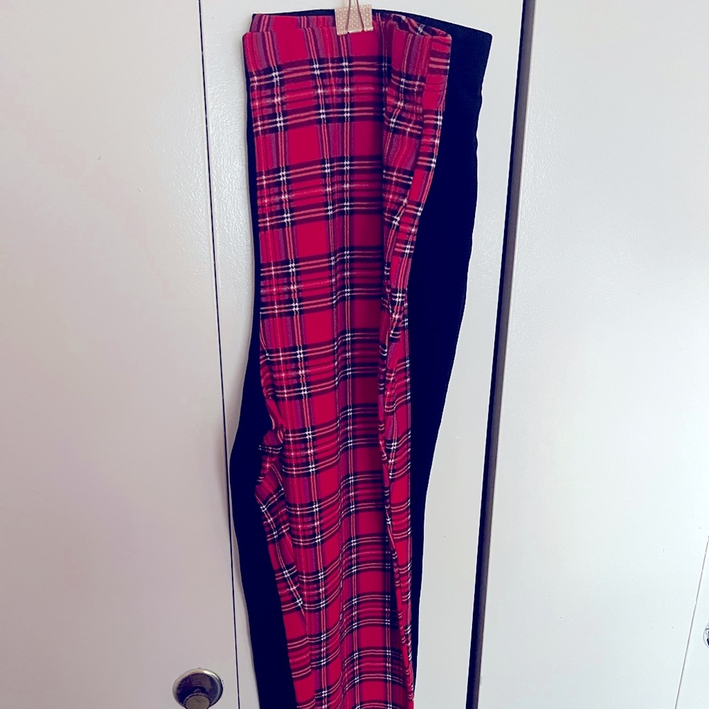 PLUS Elastic Waist Tartan Spliced Leggings